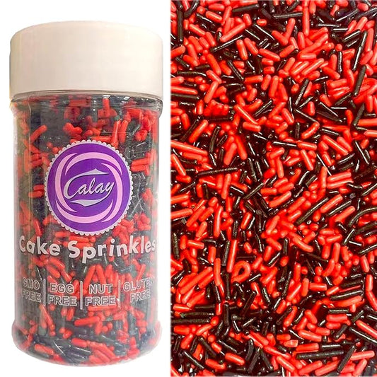 PhilaeEC Red Black Jimmies Sprinkle Edible Soft Jimmies Sprinkle for Cake Decoration Cupcake Topper Cookie Baking Decorations Halloween Christmas Valentine Supplies 2.75oz/78g