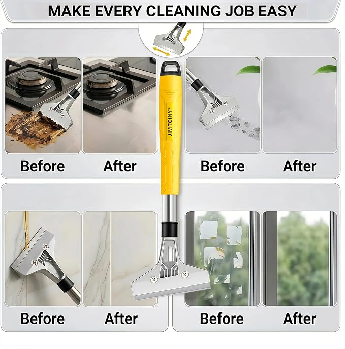 Razor Blade Scraper 4-Inch Floor Scraper Built-in Screwdriver | 21 Blades + Gloves Included, Hollow Handle Extends Reach, Non-slip PVC Grip, Ideal for Glass Stove Floor Paint Removal