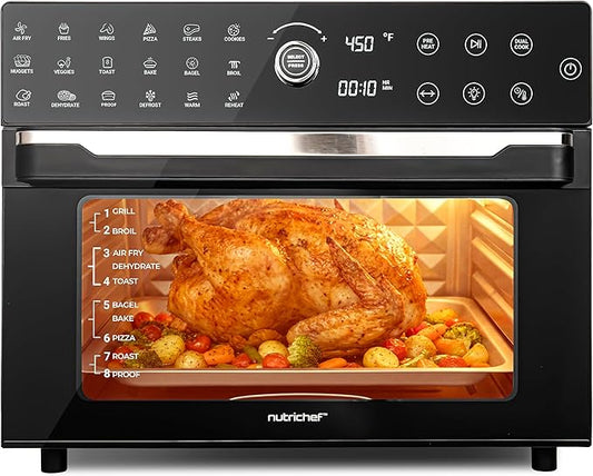 NutriChef 32 Quart Air Fryer & Oven | Digital Airfryer with 20 Presets, Dual Cook, Rotisserie, Bake & More | Multi-Function Convection Countertop Oven | Large Capacity | 18" x 17" x 14 | Black