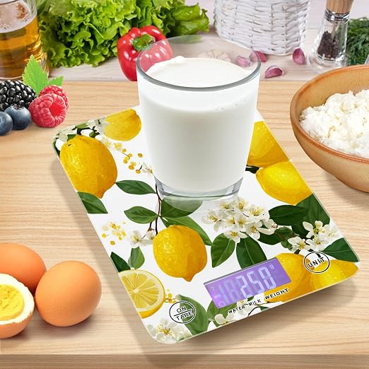 Food Scale Kitchen Scale for Baking Cooking Digital Food Weighing Measuring Scale Small Waterproof Electric Food Scale Yellow Lemon Flowers