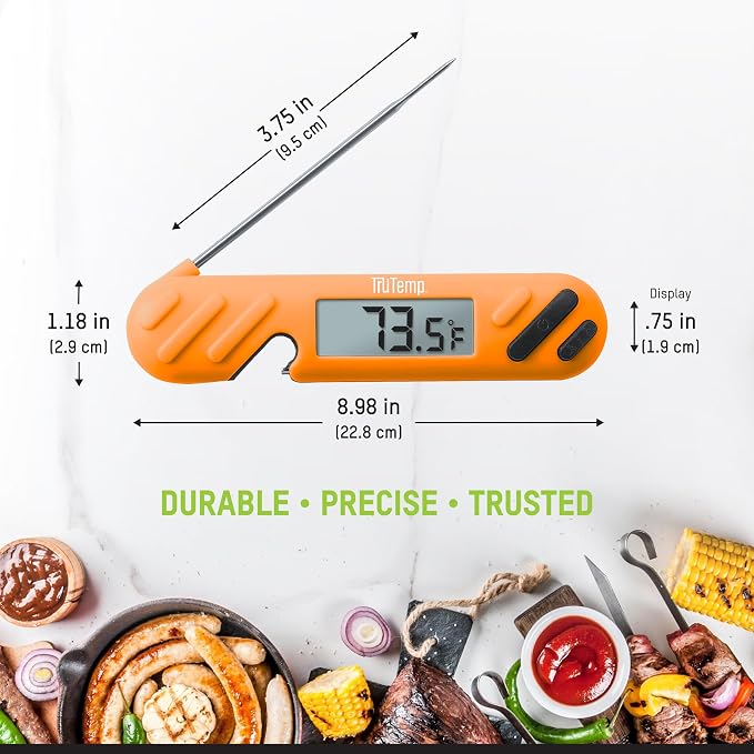 Taylor TruTemp Digital Instant Read Thermometer Meat Probe for BBQ Kitchen with Built in Bottle Opener, Reliable Folding Probe Easy Read LCD Grilling Cooking Tool, Orange