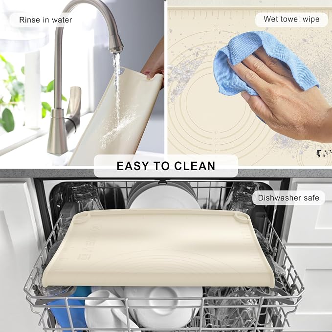 Silicone Baking Mat, Dough Rolling Mat, Pastry Mat for Rolling Dough, Silicone Rolling Mats for Pizza, Pie, Macaron, Bread (Beige, 24"×16")