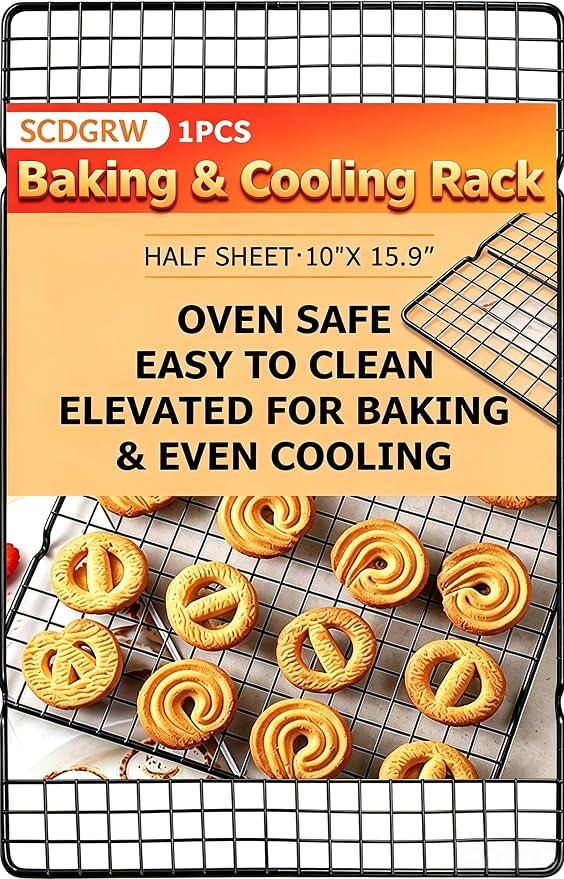 Cooling Rack Set of 1, 10" x 16" No Warp Heavy Duty Stainless Steel Baking Rack - Fits Half Sheet Pan, Oven Safe 575°F,for Baking, Roasting & Dehydrating, Dishwasher Safe
