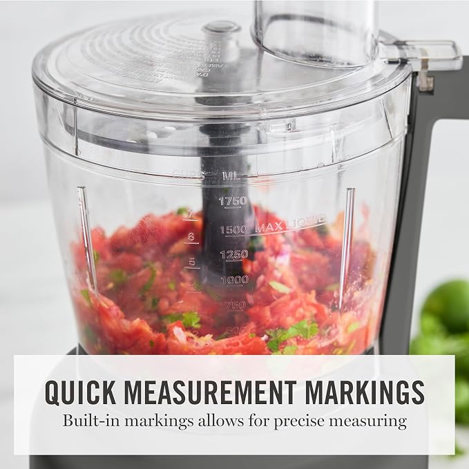 Martha Stewart Food Processor, 10-Cup Electric Chopper for Slicing, Shredding, Mincing and Puree, BPA-Free Twist & Lock Bowl, 3 Multipurpose Blades, Variable Speed Dial, Wide Feed Chute, Caviar Gray