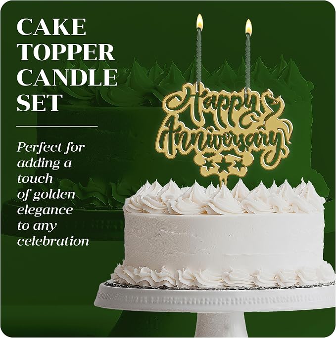 Happy Birthday + Happy Anniversary + Love You Cake Topper Candle for Birthday Party Decorations, 2 Wicks, 3 pcs.