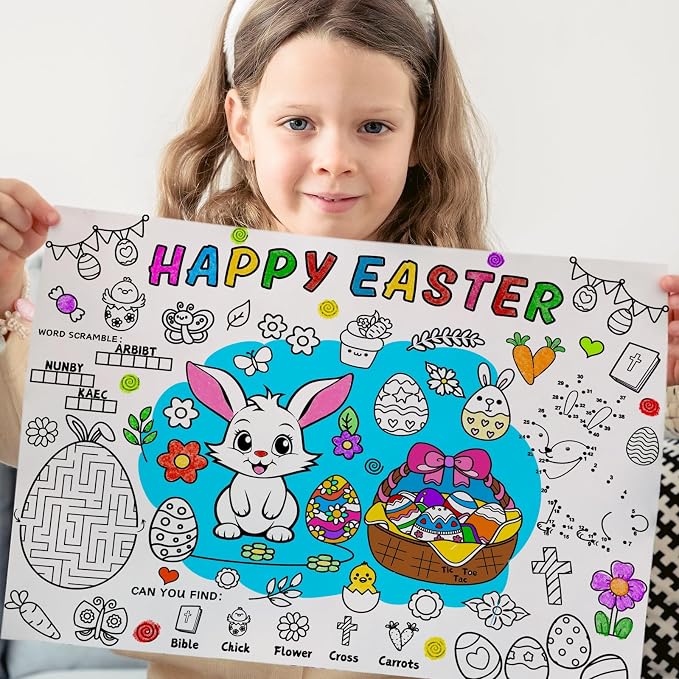 45pcs Easter Disposable Coloring Placemats Easter Day Crafts for Kids Party Favors Coloring Poster School Classroom Activities Paper Table Mats