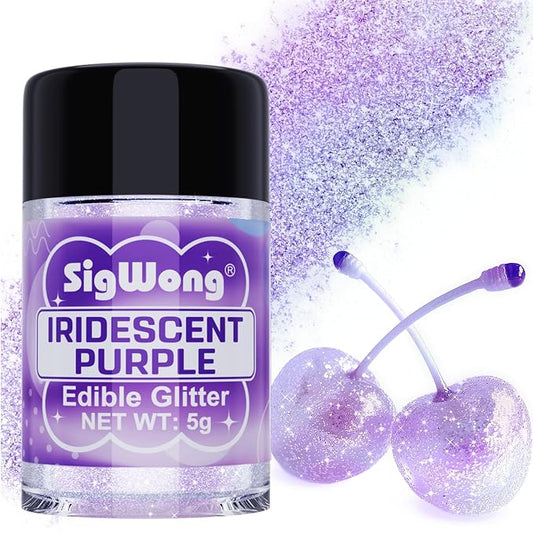 Iridescent Purple Edible Glitter - 5g Food Grade Cake Decorating Shimmering Glitter, Edible Sprinkle Luster Dust for Drinks, Chocolates, Fondant, Strawberries, Cupcakes, Candy, Easter Cookie - Vegan