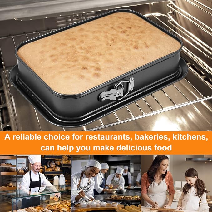 Springform baking Pan Rectangle, 14 x 9.5 Inch Large Spring Form Cake Pan with Removable Bottom, Non-stick Cheesecake Cake Pan Bakeware for Home Kitchen DIY (Rectangular)