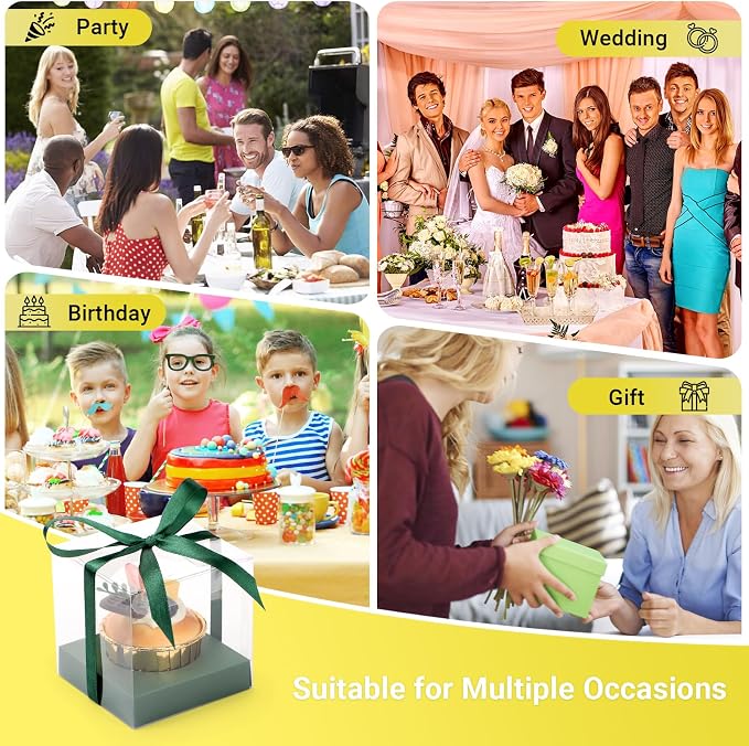 EUSOAR Plastic Green Cupcake Wrappers, 24pcs 3.5 Inch Individual Cupcake Holder Cake Containers with Lids, Single Transparent Cupcake Holder Containers for Wedding Birthday Favor Party