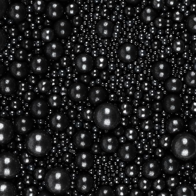 Black Sprinkles for Cake Decorating 3.5 Ounces, Edible Sugar Pearls Mixing Sizes for Cupcake Topper, Cookies, Ice Cream Toppings Cake Decorations for Party Celebrations