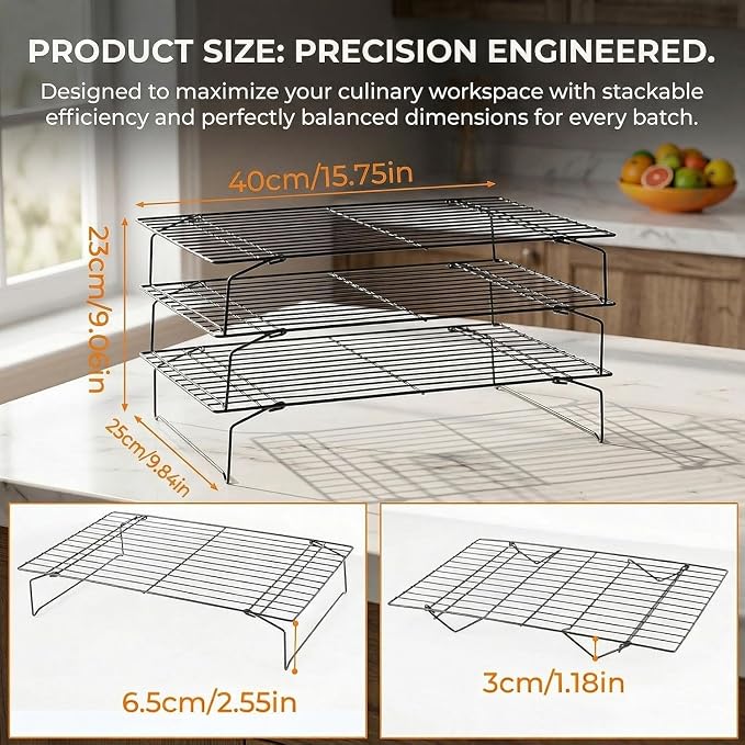 3-Tier Collapsible Cooling Racks, Detachable Wire Cooling Rack Stackable Drying Rack for Cookie Bread Pizza Baking, Fruits, Snacks Perfect for Outdoor Camping