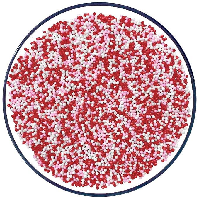 Sentovac Valentine Nonpareils Sprinkles Edible 2mm Mini Peals Red Pink White Sprinkle for Cake Decorating Sugar Candy Cookie Cupcake Topper Baking Decorations Valentine Wedding Supplies