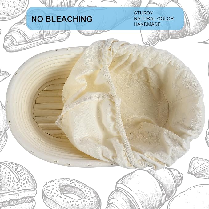 3Pcs Banneton Bread Proofing Basket, 10 inch Oval Banneton Basket,Sourdough Proofing Basket,Bread Bowl Handmade Rattan Baskets and Liners for Professional & Home Sourdough Bread Baking