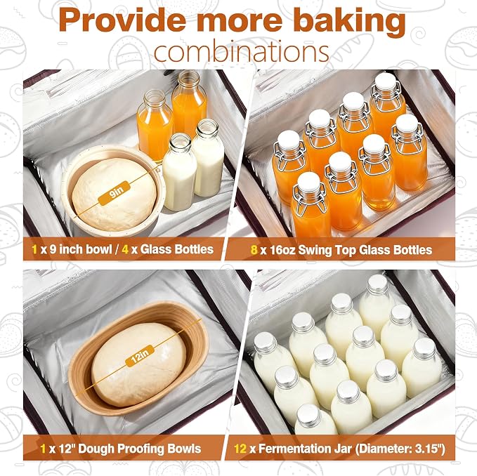 Folding Bread Proofing Box 16 x 12 IN, 3 Sides Heating Dough Proofer with Temp Control (50-113℉) & 48H Timer, Proofing Box for Sourdough, Pizza,Yogurt, Bread Warmer, Baking Supplies with Metal Rack