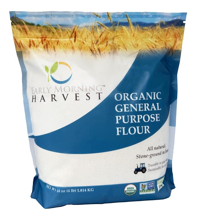 Early Morning Harvest Organic General Purpose Flour- 64 Ounces (4 lbs) | Non-GMO, Whole Grain, Unbleached, Certified Organic