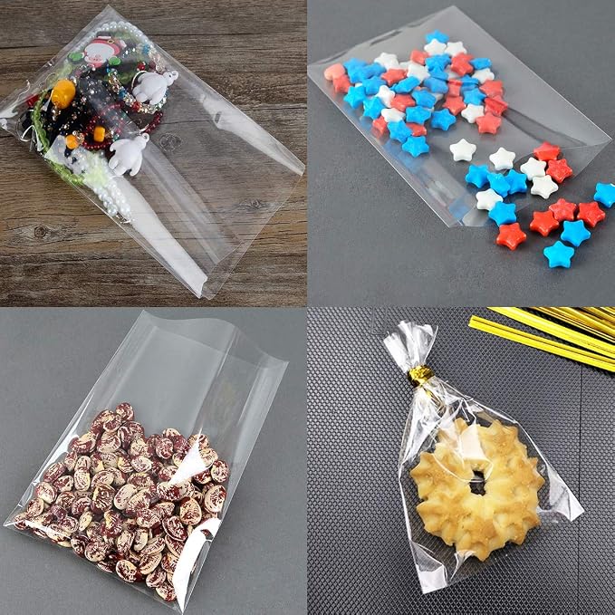 Augshy Cake Pop Bags,300Pcs Cellophane Treat Bag 3x5 Inches with Twist Ties | Clear 1.4mils Thickness,Resealable Packaging Individual OPP Plastic Bags for Lollipop Cake Candy Chocolate Cookie Wrapping B