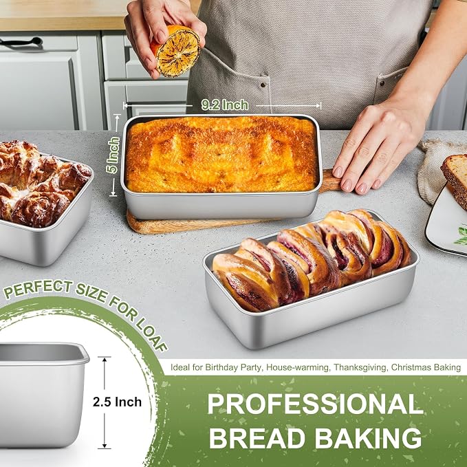 P&P CHEF Loaf Pan Set, 9 x 5 Inch Bread Pans, Stainless Steel Loaf Toast Baking Pans For Bread Meatloaf Lasagna Cake, Healthy & Non Toxic, Oven Safe& Easy Clean, (Silver, 16Pcs)