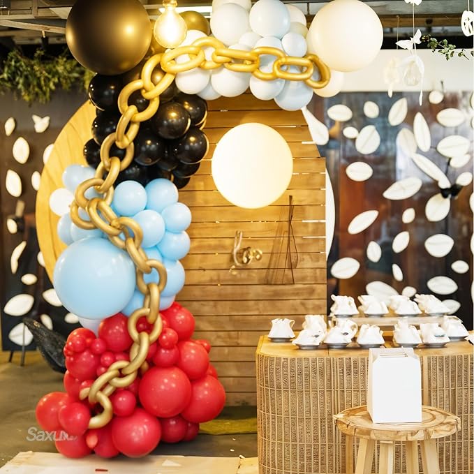 Blue Red Yellow Black Balloon Arch Kit, Blue Red Yellow Balloons Garland Arch Kit, Long Balloons For Birthday Baby Shower Party Wedding Bachelorette Anniversary Graduation Decorations