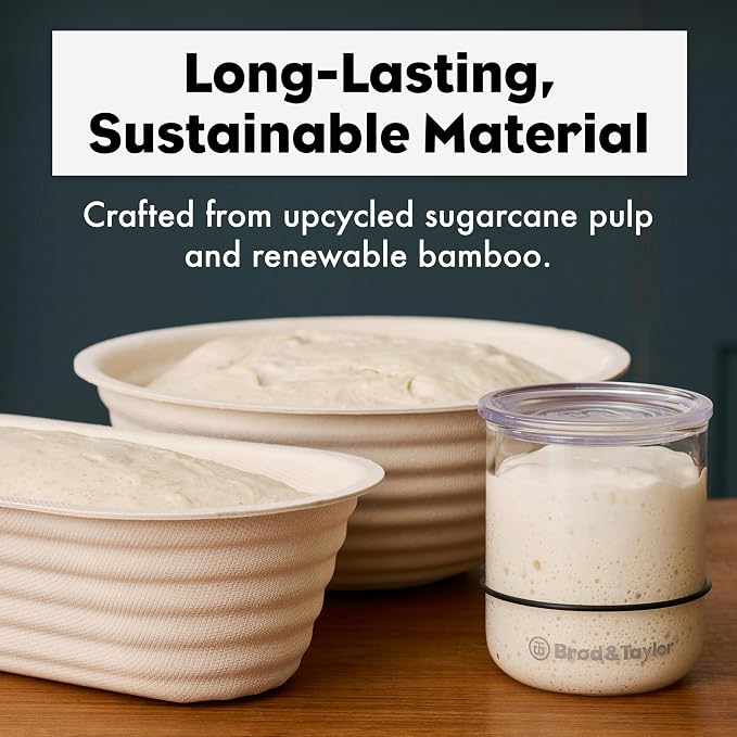 Brod & Taylor Banneton Batard 10” Proofing Basket for Sourdough & Artisan Bread Baking – Stackable, Made From Bamboo & Sugarcane Pulp (1-Pack)