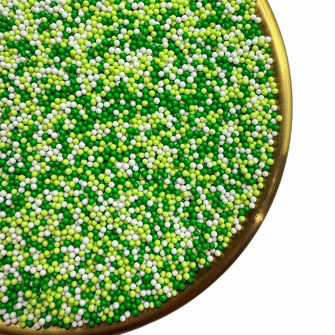 CandiJumpin 2mm Edible Green and White Pearls, Green White Nonpareils Sprinkles St. Patricks Day Decorations Small Pearl Sprinkles for Cake Decorating Mini Sugar Pearls for Baking Baby Shower Party Wedding Christmas Supplies 3 OZ