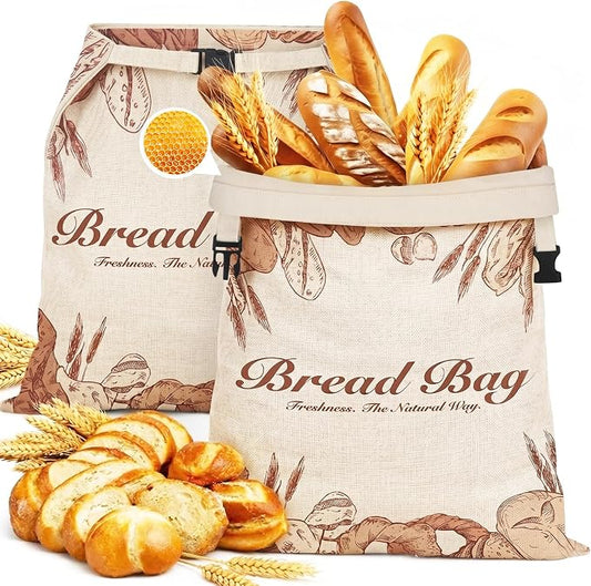 2 Pack Beeswax Bread Bags for Sourdough, Reusable Natural XL Linen Beeswax Bread Bag for Homemade Sourdough 17 x 13 Inches Freezer-Friendly Large Capacity Portable Cloth Bags Keep Bread Fresh