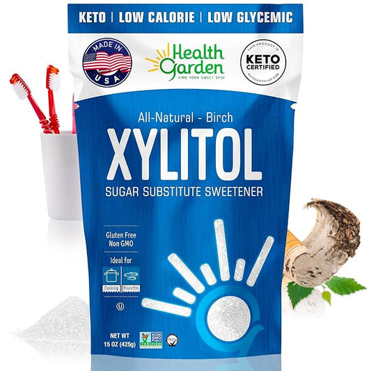 Health Garden Birch Xylitol Sweetener, 15 oz Bag – 100% Birch-Derived Xylitol Sugar Substitute for Baking & Coffee, 1:1 Sugar Replacement, Supports Teeth, Keto, Vegan, Non-GMO