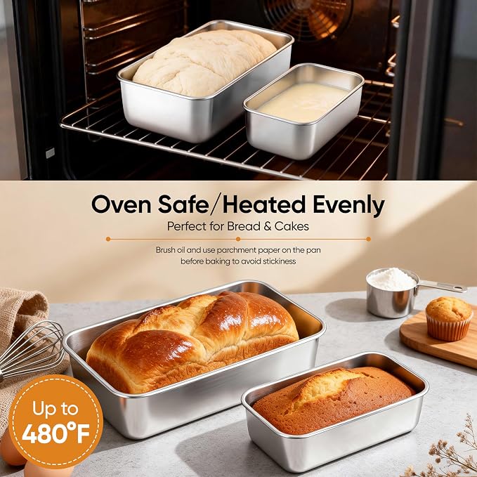 LIANYU Bread Pans Set, 16 Pack Stainless Steel Bread Loaf Pans for Baking, 9x5 Inch and 6.3x3.5 Inch Small Loaf Pans for Homemade Bread Brownies Cake, Oven Safe & Dishwasher Safe, 8 Medium+8 Small