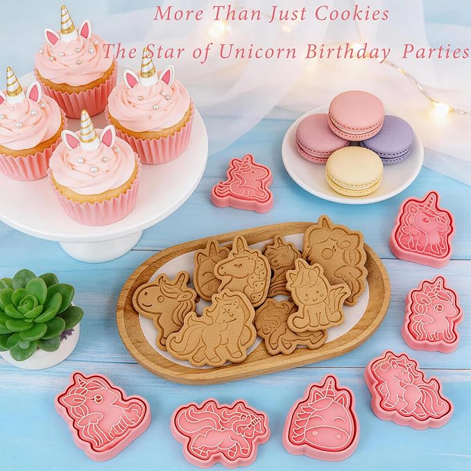 8 Pcs Unicorn Cookie Cutters with Plunger Stamps Set 3D Cute Animal Cracker Embossed Cookie Stamps for Baking Birthday Party Supply Chese Pie Biscuit Fondant Kitchen Bakeware Tool Christmas