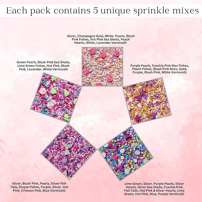 Confect Decorative Sprinkle Mix Set – Under the Sea Theme Edible Sprinkles – Sea Shell, Star Fish, Mermaid & Sea fishes Sprinkles - 5 Assorted Pastel Blends for Cake, Cupcake & Cookie Decorating -Vegan, Gluten-Free, Nut-Free, Soy-Free, Dairy-Free, Palm...