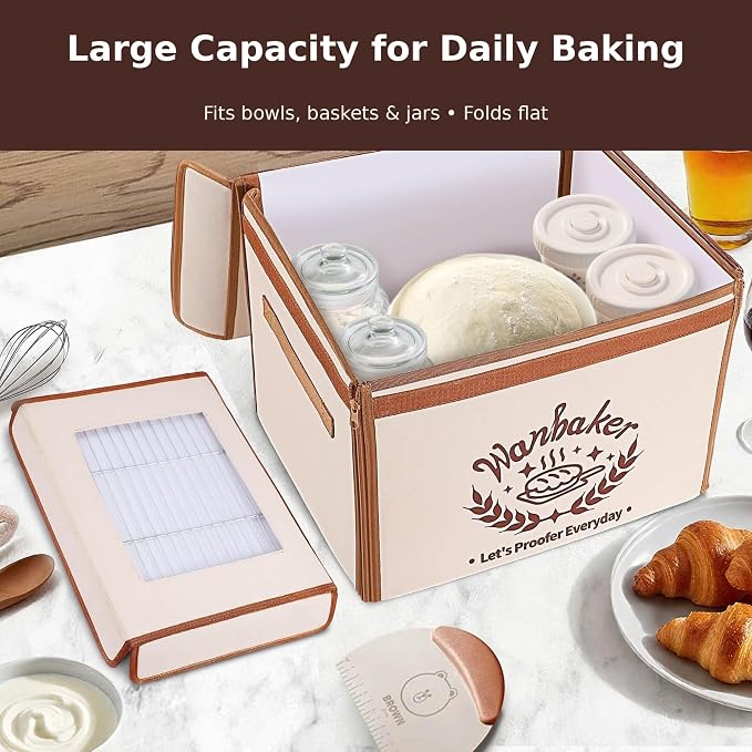 Folding Bread Proofing Box, 68-131F Temp Control 99H Timer, Foldable Dough Proofer for Sourdough Starter Pizza Yogurt Kombucha 6-Layer Insulated Fabric Metal Rack Included