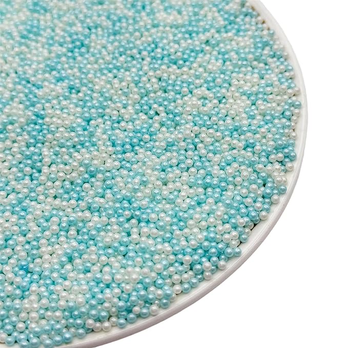 SE Si&Moos Nonpareil Sprinkles, 2mm Light Blue and White Mini Edible Pearls Blue and White Sprinkles for Cake Decorating Halloween Cookie Decorations Wedding Baby Shower Party Christmas Holiday Supplies 3.5 OZ