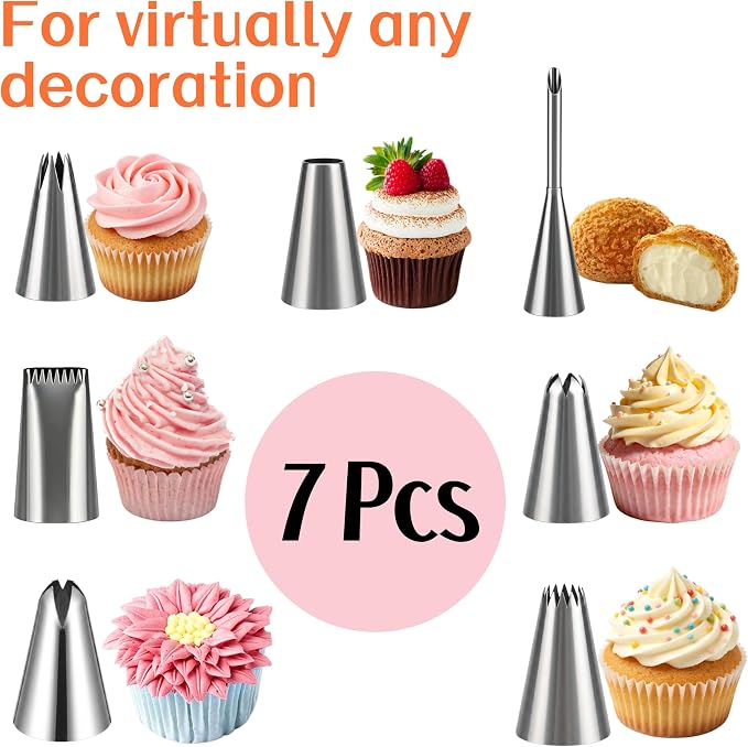 14-Piece Reusable Piping Bags and Tips Set- Cotton Baking Kit with Coupler, Stainless Steel Nozzles,Silicone Cable Ties& Cleaner for Cakes/Cupcakes/Cookies Decorating