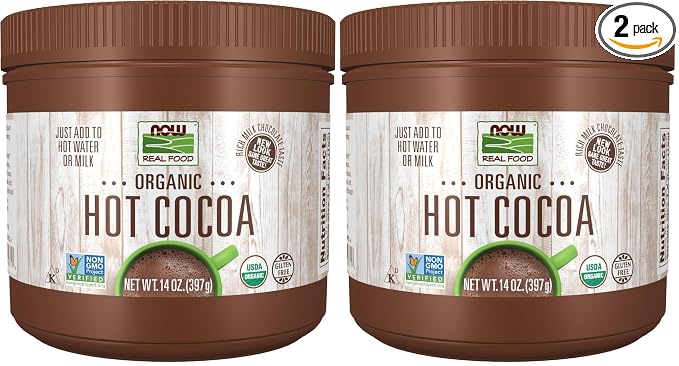NOW Foods, Cocoa Lovers™ Organic Hot Cocoa, Instant, Rich Milk Chocolate Taste, Low-Fat and Gluten-Free, 14-Ounce (Pack of 2)