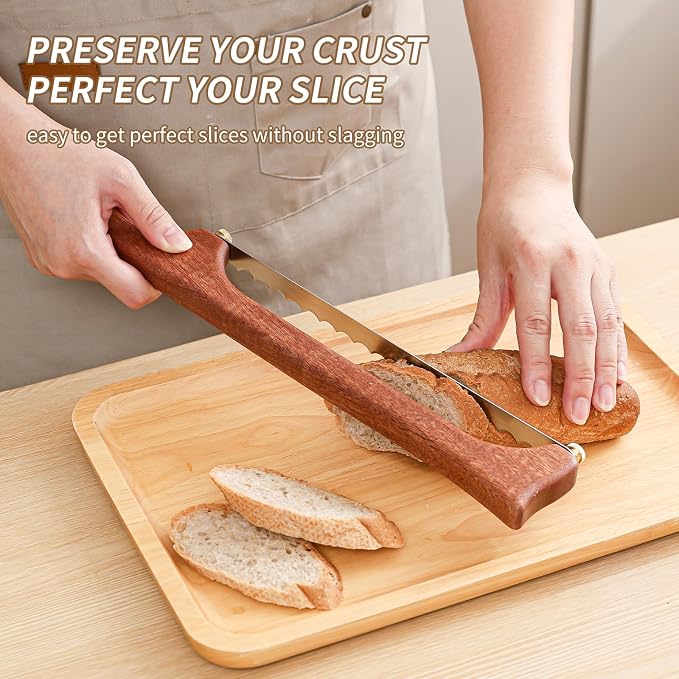 Bread Knife for Homemade Bread,Wooden Sourdough Bread for Slicing,Bow Bread Knife for Sourdough, Bow Design Easy to Cutting Even Slices,Premium Bread Slicer, Bread Saw for Homemade