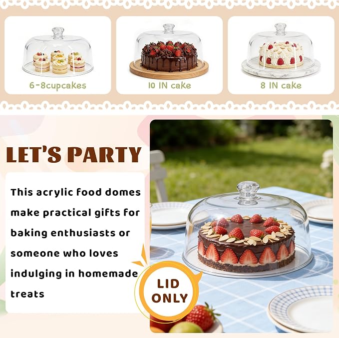 Jolitac 11-Inch Clear Acrylic Cake Dome – Round Cake Stand Cover, Cake Cover Lid for Cake Stand, Shatterproof, Lightweight Display Cover for Desserts, Pastries, and Food Serving Trays