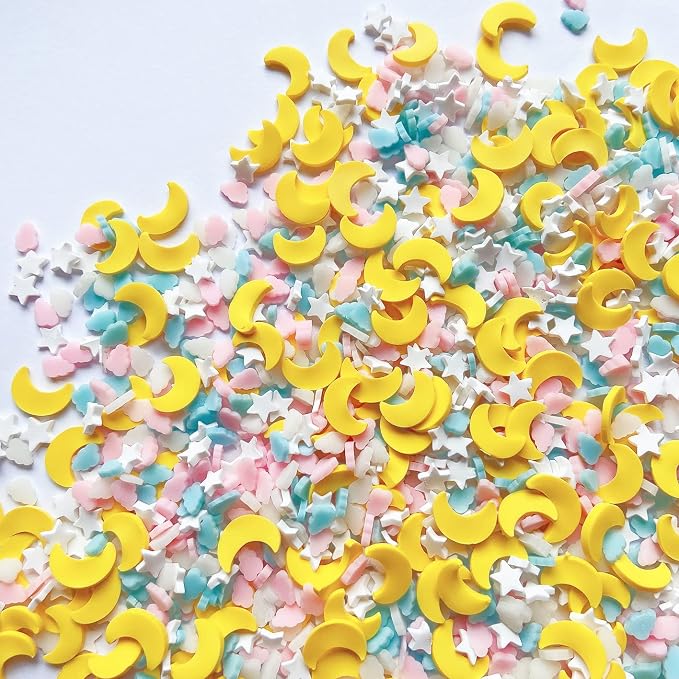 EHOPE 100G Fake Sprinkles Polymer Sprinkles Faux Sprinkles Resin Sprinkles Clay Sprinkles For Resin Fake Candy Sprinkles for Nail Art DIY Crafts Cake Phone Case (100G Moon Stars)
