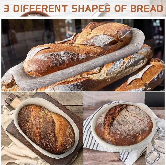 Gerrii 3 Packs Bread Banneton Proofing Basket 9" Round and 10" Oval and 15 Inch Oval Cane Sourdough Baskets Bread Baking Dough Bowl for Bakery Home Bakers