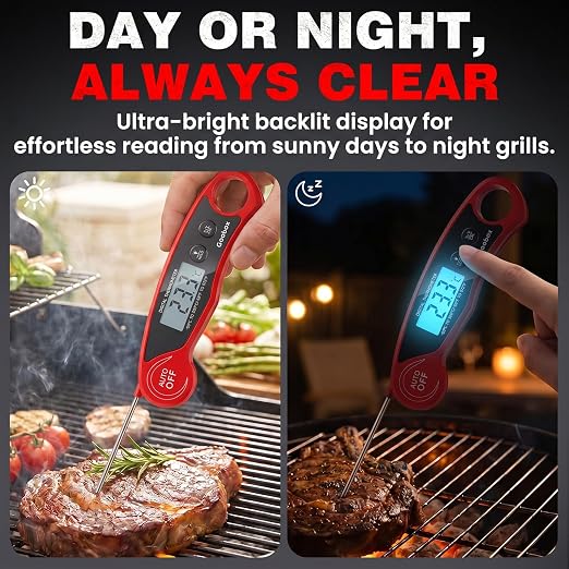 Meat Thermometer Digital, 1 Sec Instant Read, ±0.5°F, Waterproof | IPX5 Waterproof, Large Backlit Display, Magnetic Back, 4.1-Inch Probe, for Grilling, BBQ, Smoker and Cooking