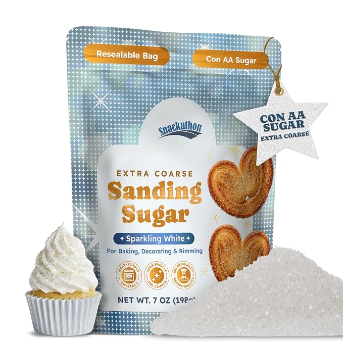 Snackathon Sanding Sugar, Extra Coarse White Sparkling Sugar Crystals, 7 oz Resealable Bag, Sweet Crunchy Edible Finishing Sugar for Baking & Decorating, Cupcakes, Cookies, Ice Cream & Drink