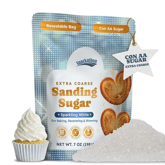 Snackathon Sanding Sugar, Extra Coarse White Sparkling Sugar Crystals, 7 oz Resealable Bag, Sweet Crunchy Edible Finishing Sugar for Baking & Decorating, Cupcakes, Cookies, Ice Cream & Drink