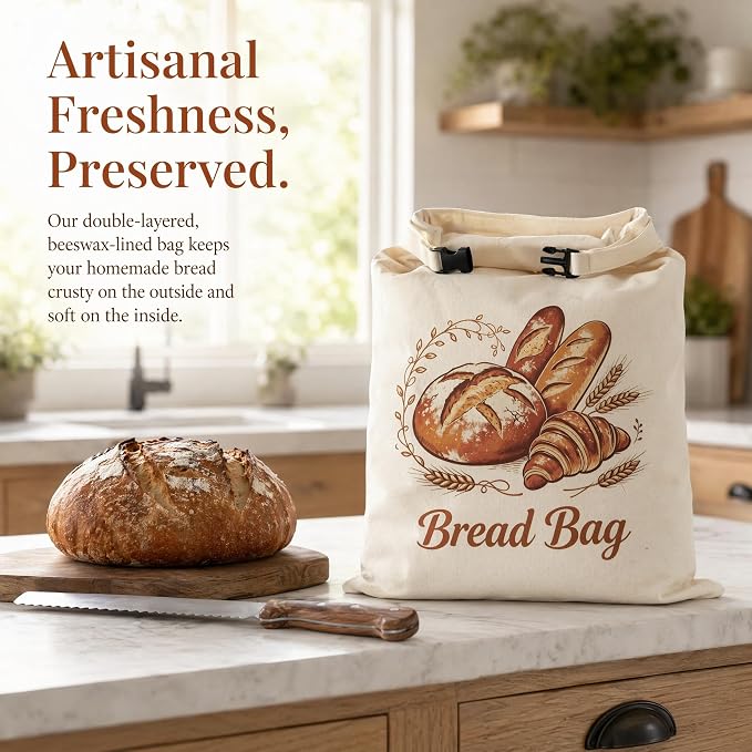 Beeswax Bread Bags for Sourdough,Reusable Organic Linen Cotton Bread Storage Bag with Removable Wax Liner – Easy Clean & Keeps Homemade Bread Fresh (style-A)