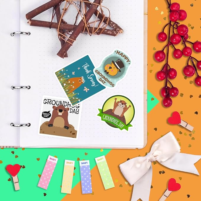 100Pcs Groundhog Stickers for Water Bottle and Laptop - Cute Animal Decorations, Party Supplies & Gifts, Waterproof Vinyl Decals, Gifts for Women & Men
