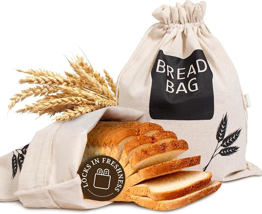 2 x Plastic Lined Bread Bags For Homemade Bread/Homemade Bread Storage Linen - XL 44cm x 35cm