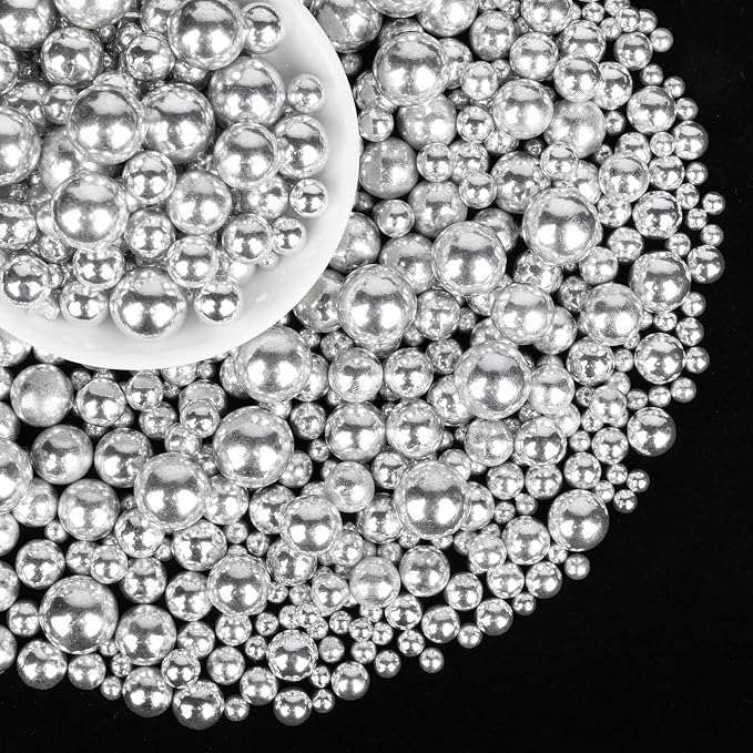 Silver Pearl Sprinkles,Edible Pearl Sugar Sprinkle for Cake Decorating,130g/4.58oz Mix Size,Festival Baking Edible Cake Decorations,Cupcake Toppers,Cookie Decorating Donuts Ice Cream Toppings,Wedding Birthday Party Supplies