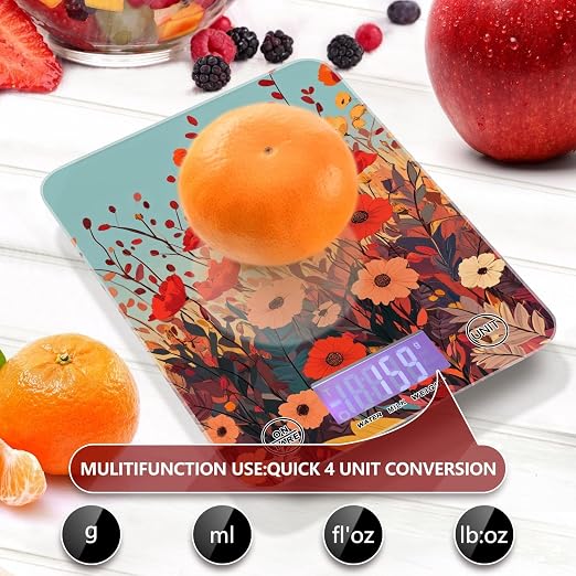Autumn Poppy Flowers01 Food Scale Kitchen Digital Scale Food Ounces and Grams Dieting Baking Cooking Waterproof Glass Panels LCD Display,4 Units Tare Function