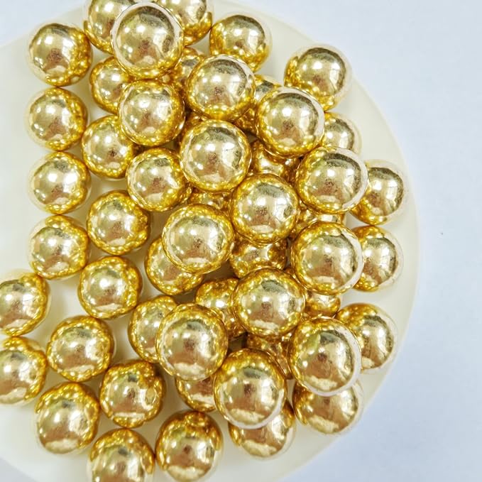 PhilaeEC Gold Pearls 14mm Size Sprinkles for Cake Decoration Edible Candy Baking Cookie Cupcake Toppers Wedding Party Valentines Halloween Christmas Supplies 3.88oz