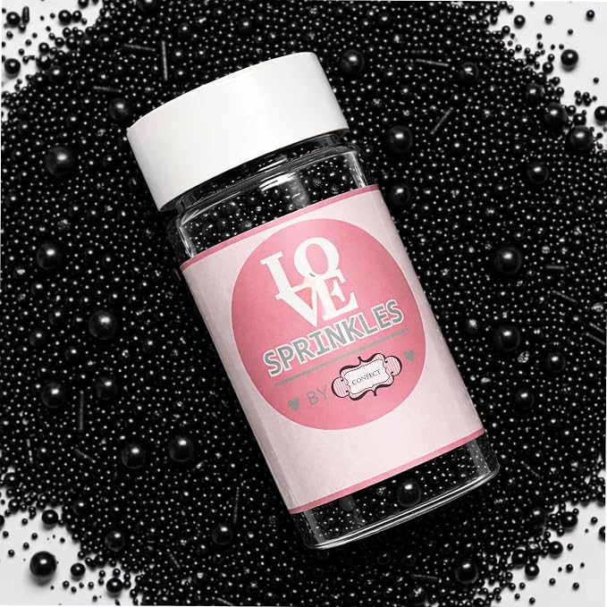 Confect Black Sprinkles – Premium Black Pearl Cake & Cupcake Sprinkles (4.2 oz) – Bake Stable, Soft Chew, No Synthetic Dyes – Edible Decorating Sprinkles for Cookies, Baking & Cake Decorations