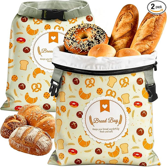 2 Pack Bread Bags for Homemade Sourdough, Reusable Sourdough Storage Bags, Fresh Keeping with Lining & Zipper, Freezer Safe & BPA Free, Zipper Bread Bag to Keep Fresh, gift giving, Yellow & Yellow