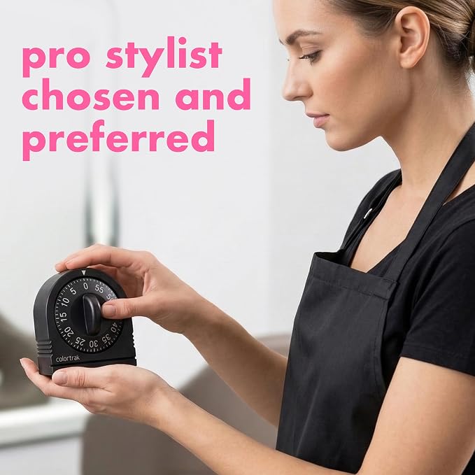 Colortrak 60 Minute Wind Up Timer, Salon Hair Color Processing Timer, Mechanical Visual Countdown for Chemical Services, Tanning, Kitchen, and Kids Activities, No Batteries Required, Black, 2 Pack
