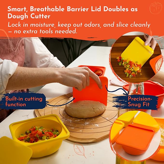 Red 2 Pack 500ml Pizza Dough Proofing Containers With Lids - Silicone Pizza Dough Proofing Box With Built-In Dough Cutter and Measurement Marks, Stackable, Dishwasher, Fridge & Freezer Safe